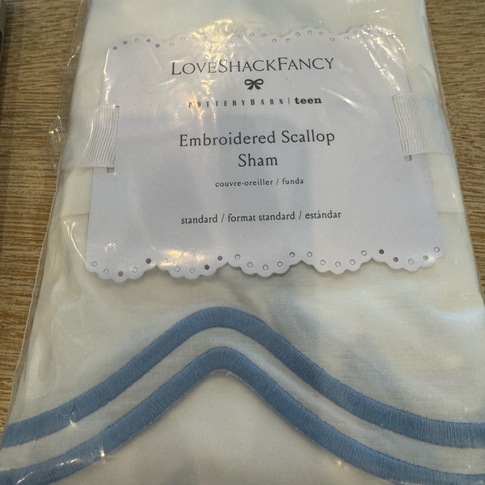 Set of 2 Standard Pottery Barn Teen x LoveShackFancy White Sham Blue Embroidery - Picture 6 of 6